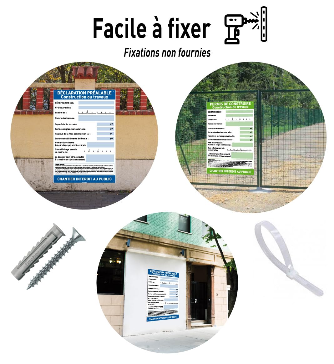 AUA SIGNALETIQUE - Panneau Déclaration Travaux Chantier– Akilux 5 mm – 80 x 120 cm – Avec Marqueur + Panneau “Chantier interdit au public” (Déclaration Préalable Travaux)