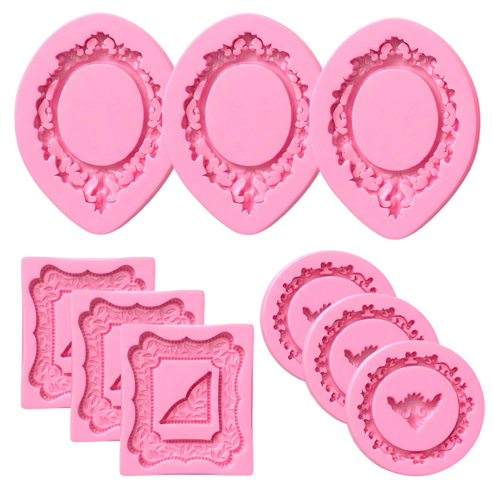 9Pcs Frame Silicone Moulds Set, Vintage Frame Moulds for Baking, Reusable Fondant Mould for Cake Decorating, Chocolate, Sugarcraft & Resin Crafts