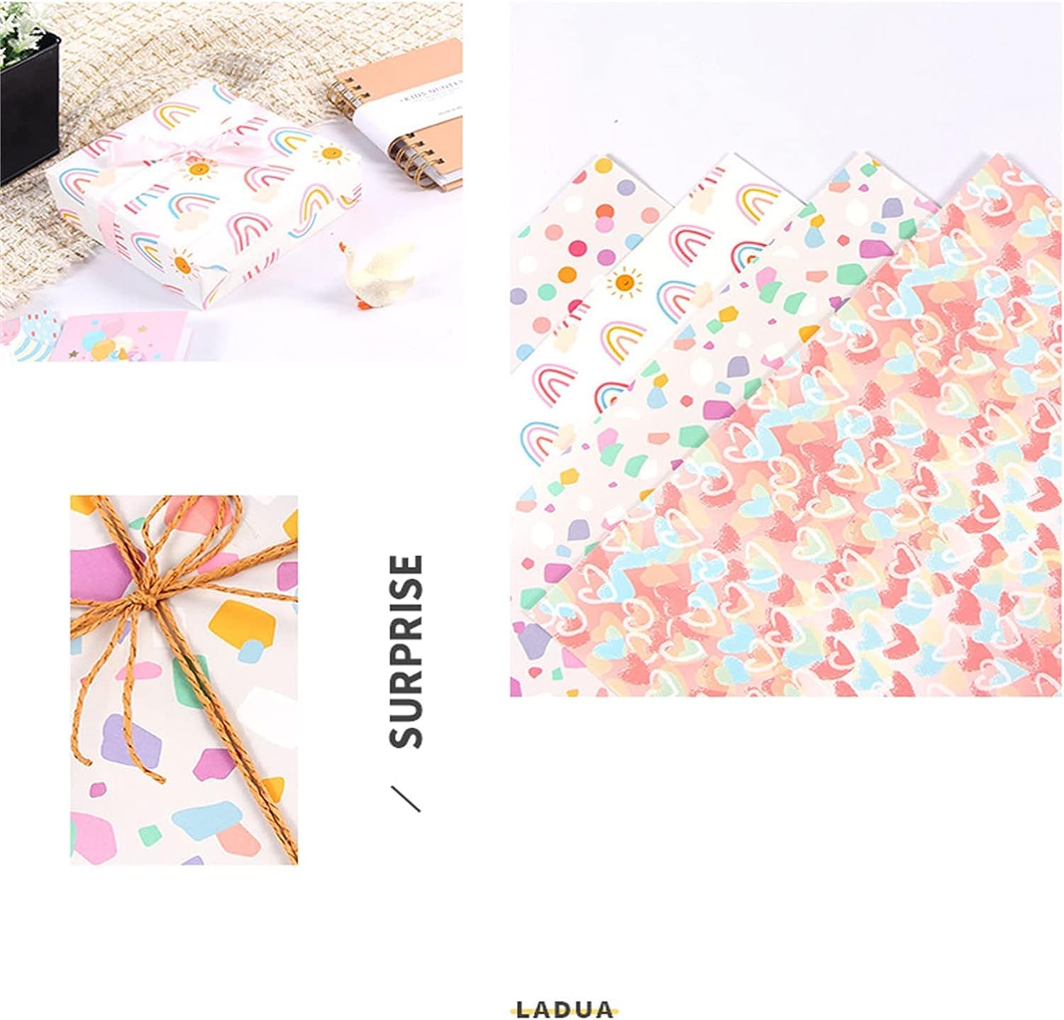 Papier Do Pakowania, Papier Świąteczny, 4 szt. Kartonowy papier do pakowania prezentów urodzinowych Rainbow Gfit Papier do pakowania prezentów urodzinowych (Color : 4)
