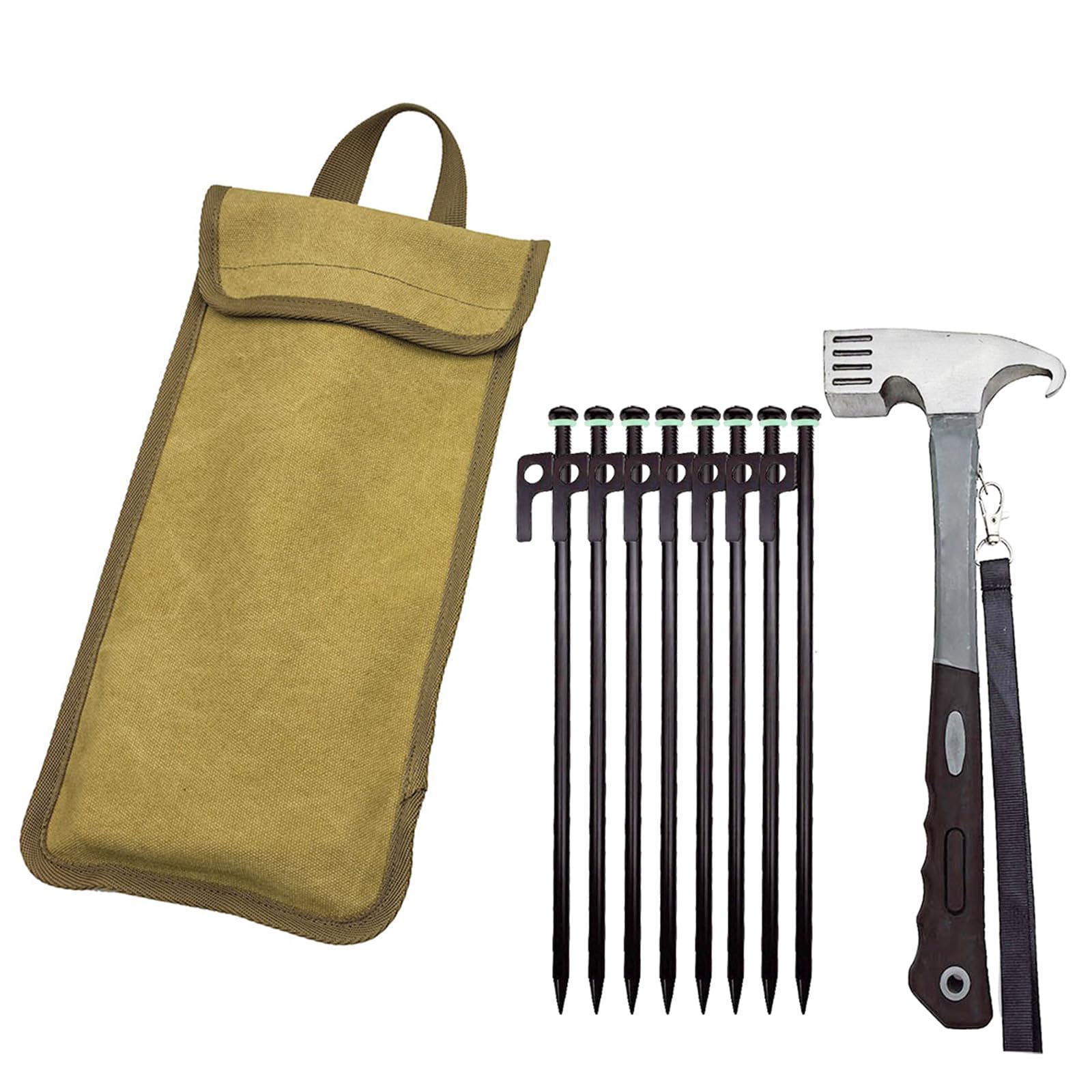 8 Stück Heringe für Vordächer, fluoreszierender Zelthering, Garten Rasenhering mit Hammer, Outdoor Camping Heringe für Befestigungen, Zeltplanen, Markisen, Stahl, robust, mit fluoreszierendem Reifen