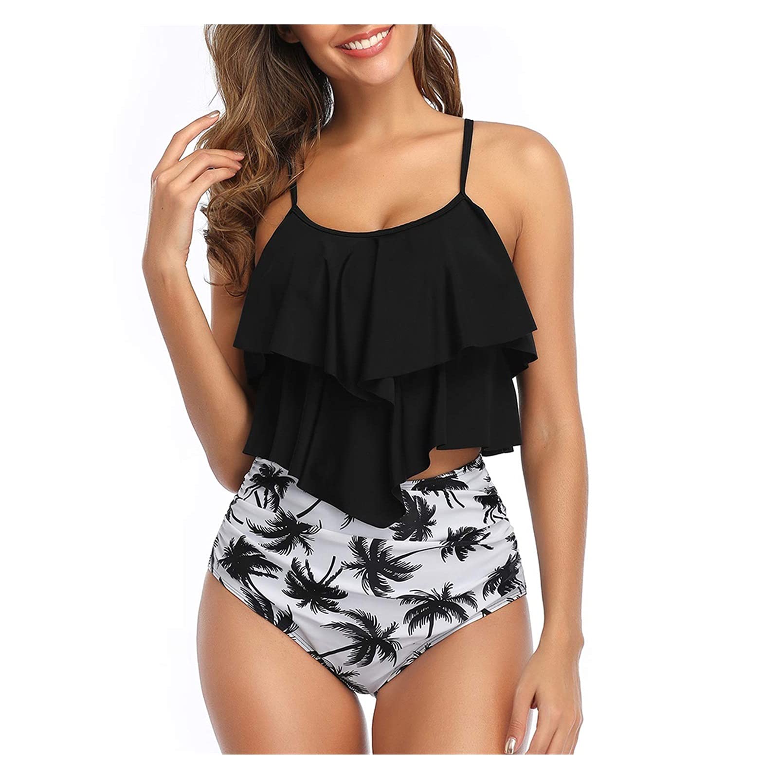 Dwuczęściowy strój kąpielowy Push Up Stroje kąpielowe Damskie zestawy bikini z wysokim stanem Plus rozmiar Wzburzyć strój kąpielowy Halter Dwuczęściowy zestaw bikini Strój kąpielowy Zestaw bikini (AS)