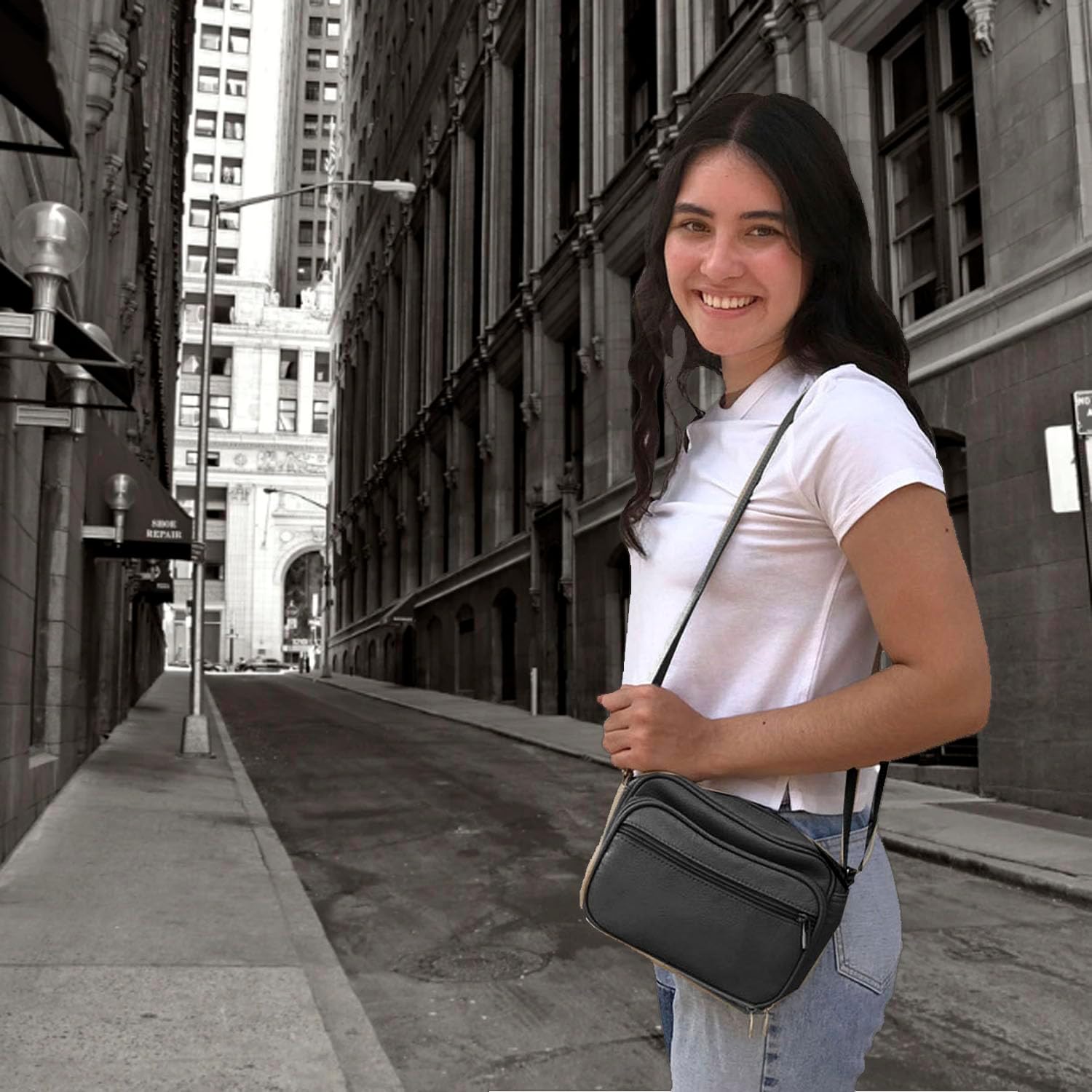 Cowhide Leather Women's Shoulder Purse Small Cross Body Organizer Bag with Many Pockets