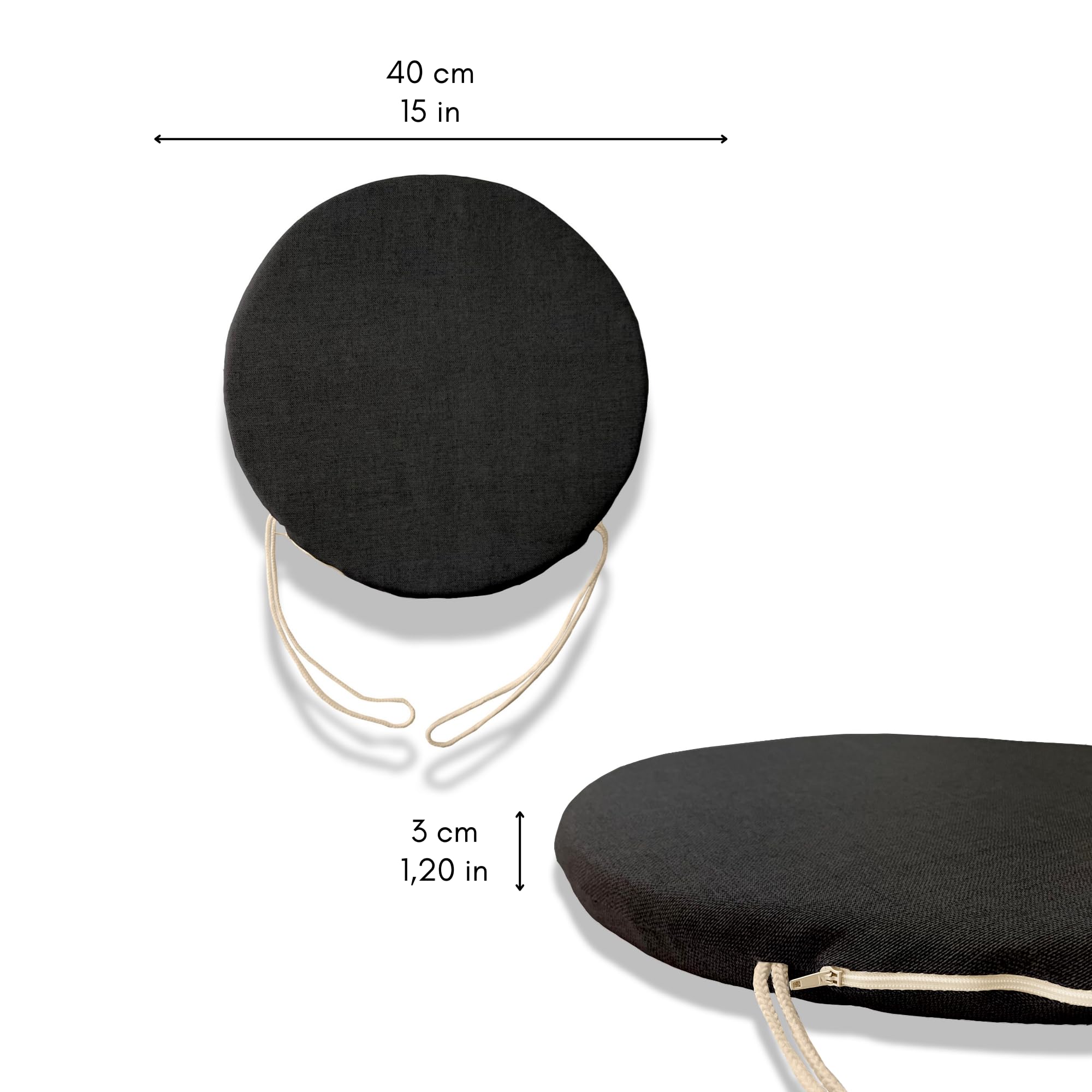 Cuscini Rotondi per Sedia Cucina Sfoderabili made in Italy Spessore 3 cm Diametro 40 cm Antracite