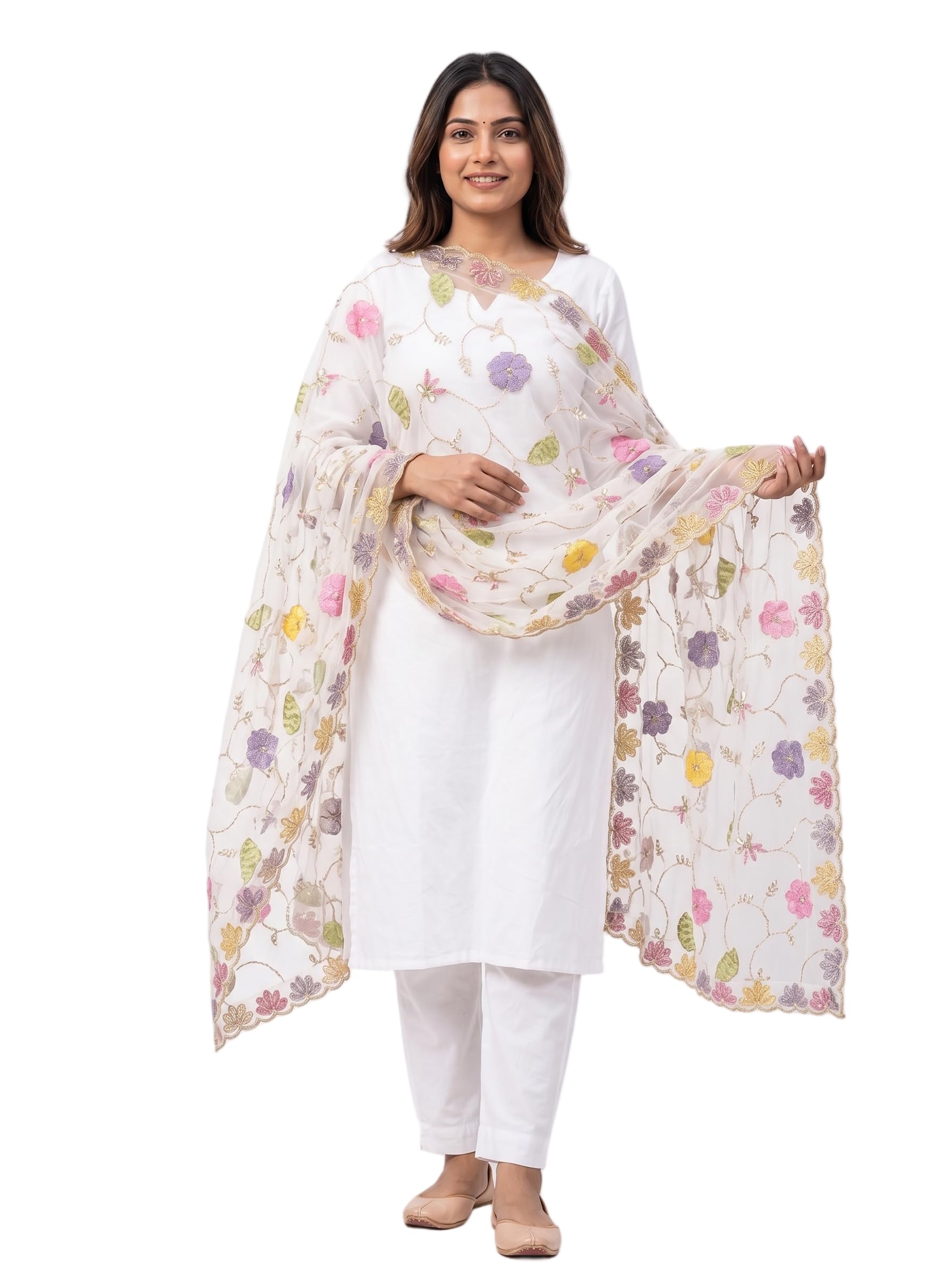 Simar Organza Dupatta with Multicolor Floral Embroidery, 2.34m-image-21