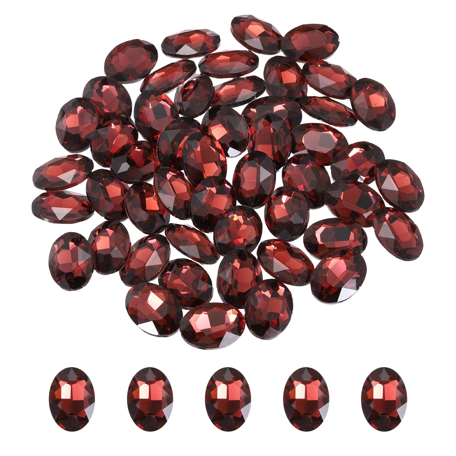 sourcing map 50Pcs Oval Pointed Back Rhinestone, 13 x 18 mm Oval Faceted Glass Rhinestone Gems Pointed Back Faceted Glass Beads for Jewelry Making DIY Crafts Shoes Crystal, Wine Red