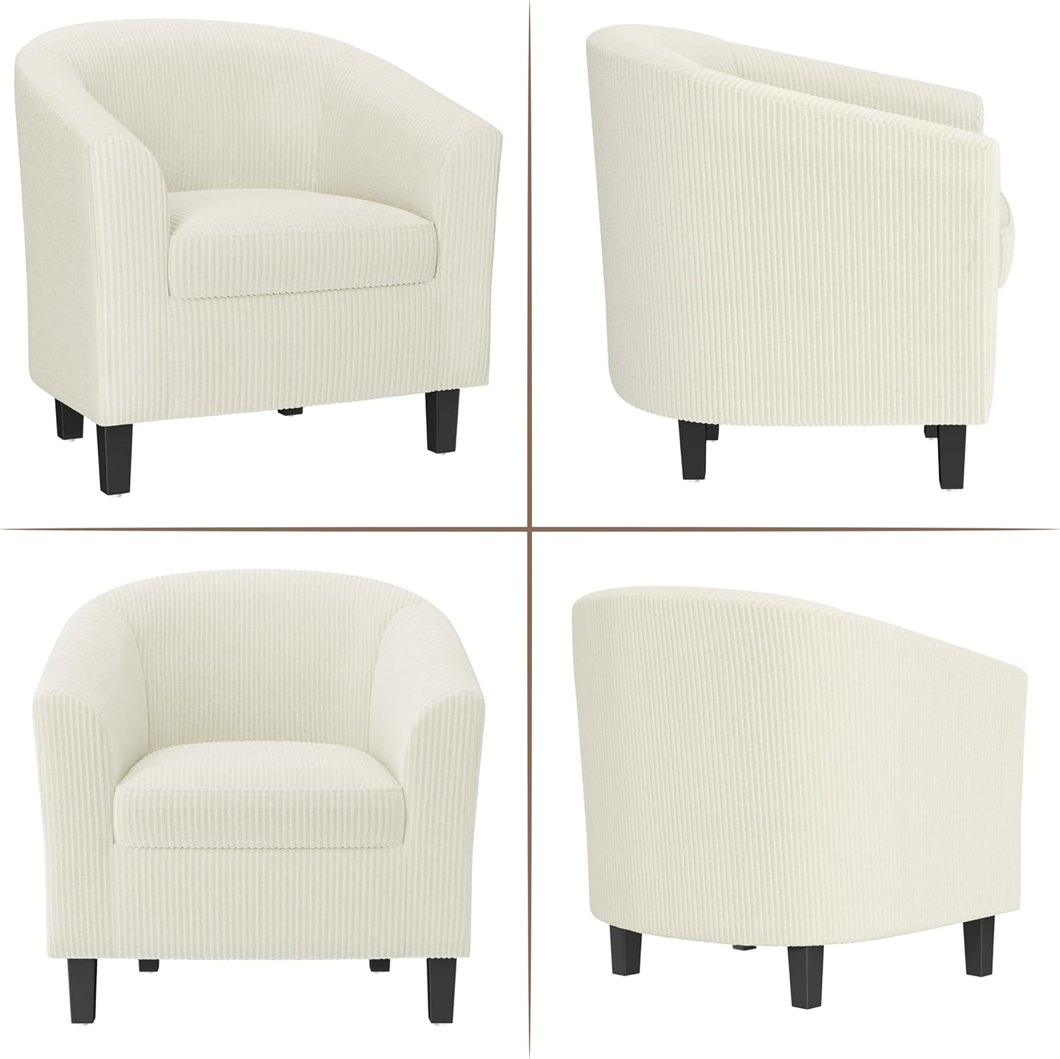 Topeakmart Corduroy Club Chair, Modern Accent Barrel Chair with Sturdy Wood Legs for Living Room Bedroom Reception Room, Set of 2, Beige