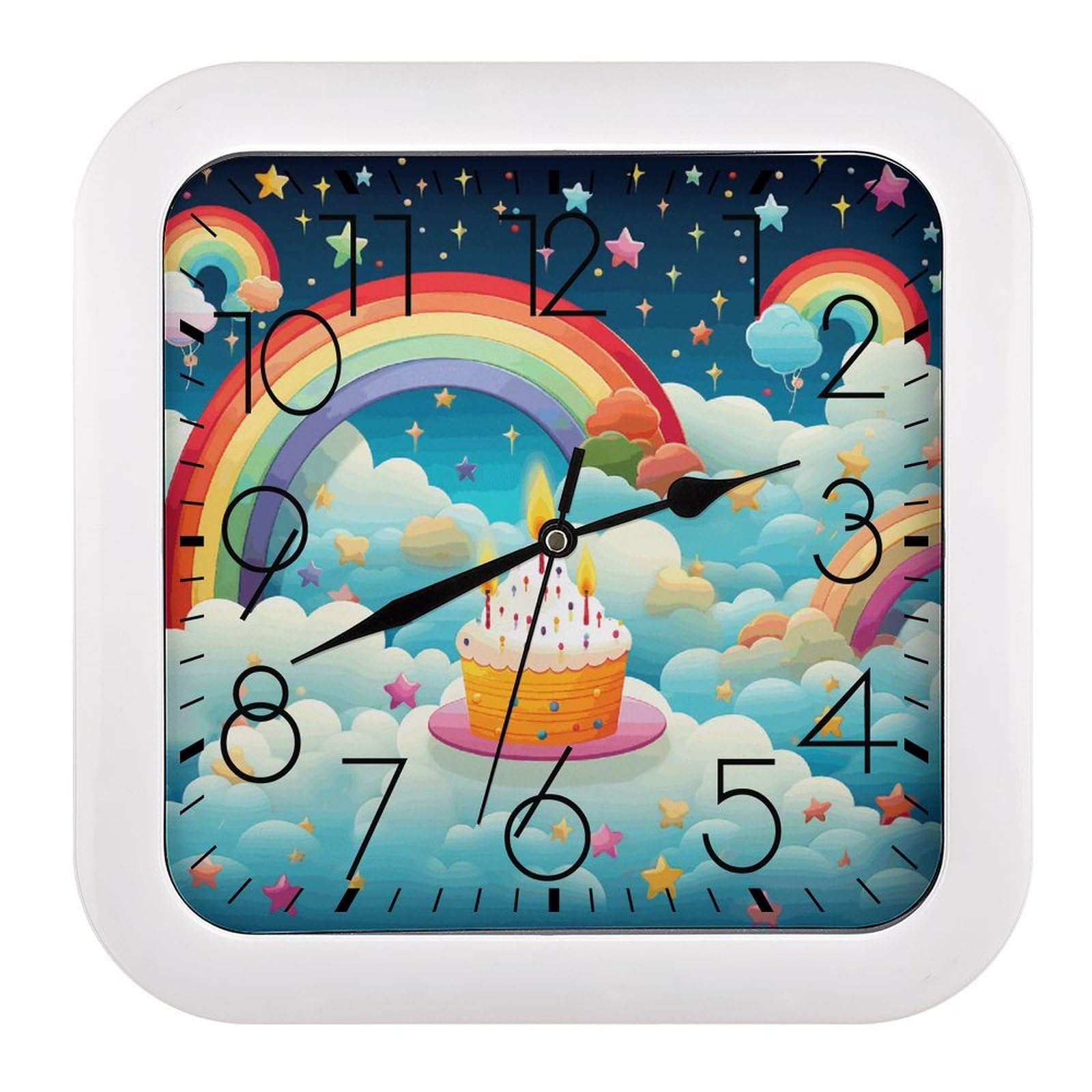 Horloge murale sans tic-tac carrée en plastique arc-en-ciel de 25,4 cm