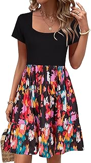 Women 2025 Summer Dress Square Neck Formal Short Sleeve Business Casual Outfits Ruffle Spring Pockets Sundress - Buy now