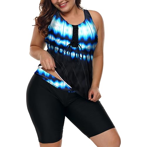 LALAGEN Womens 2026 Plus Size Tankini Swimsuits Rash Guard Capris Athletic Two Piece Swimwear Bathing Suits for Women S-5X