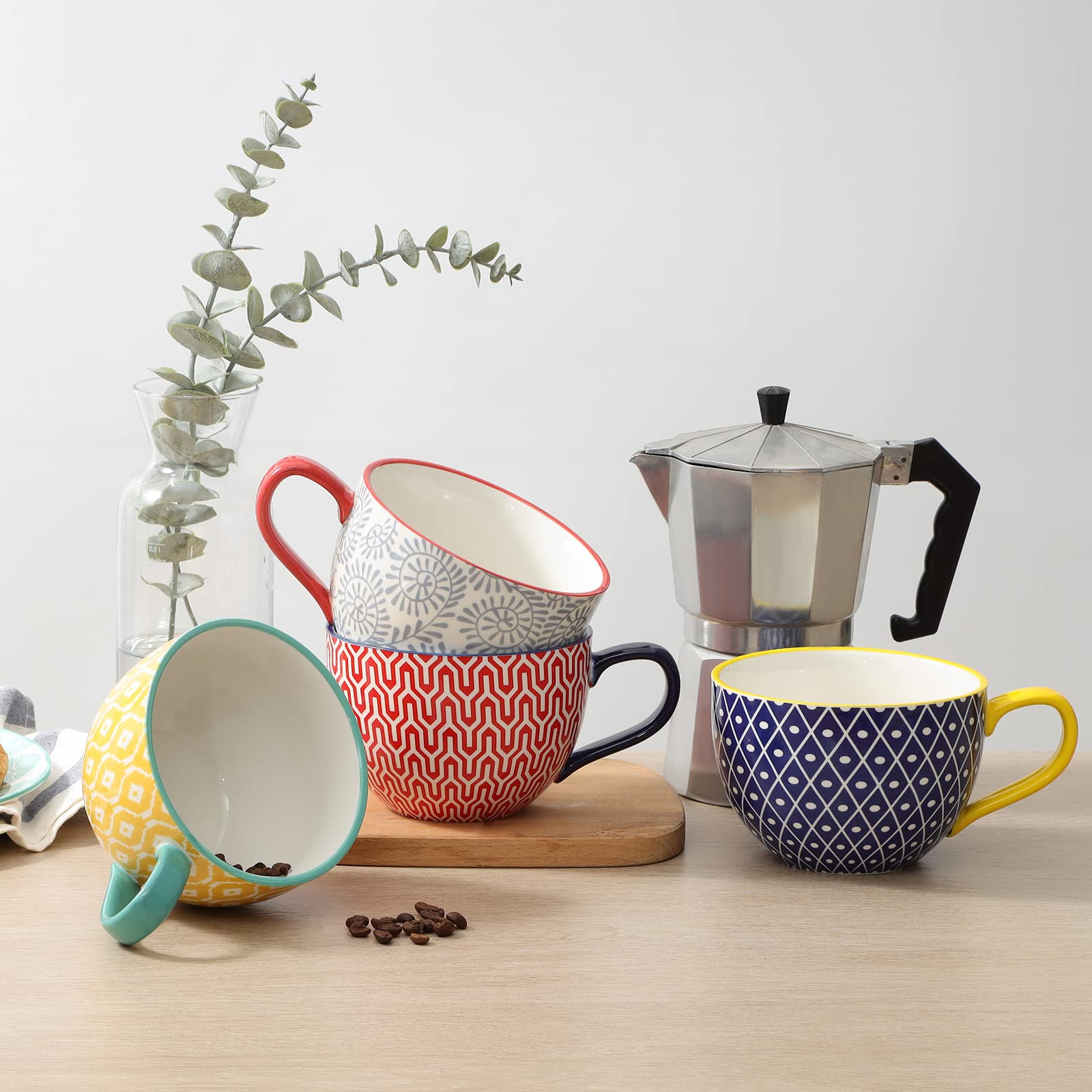 Amazon.com: Selamica Coffee Mugs Set of 4, 24 OZ Jumbo Soup Mugs with  Handles, Ceramic Coffee Cups for Cereal Latte Tea Milk Cappuccino,  Dishwasher & Microwave Safe, Assorted Colors : Home & Kitchen