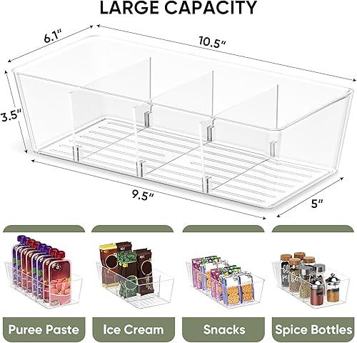 Miniatura 4 de BALEINE Contenedores de almacenamiento de plástico transparente con 3 divisores extraíbles, organización de despensa, organizadores de refrigerador