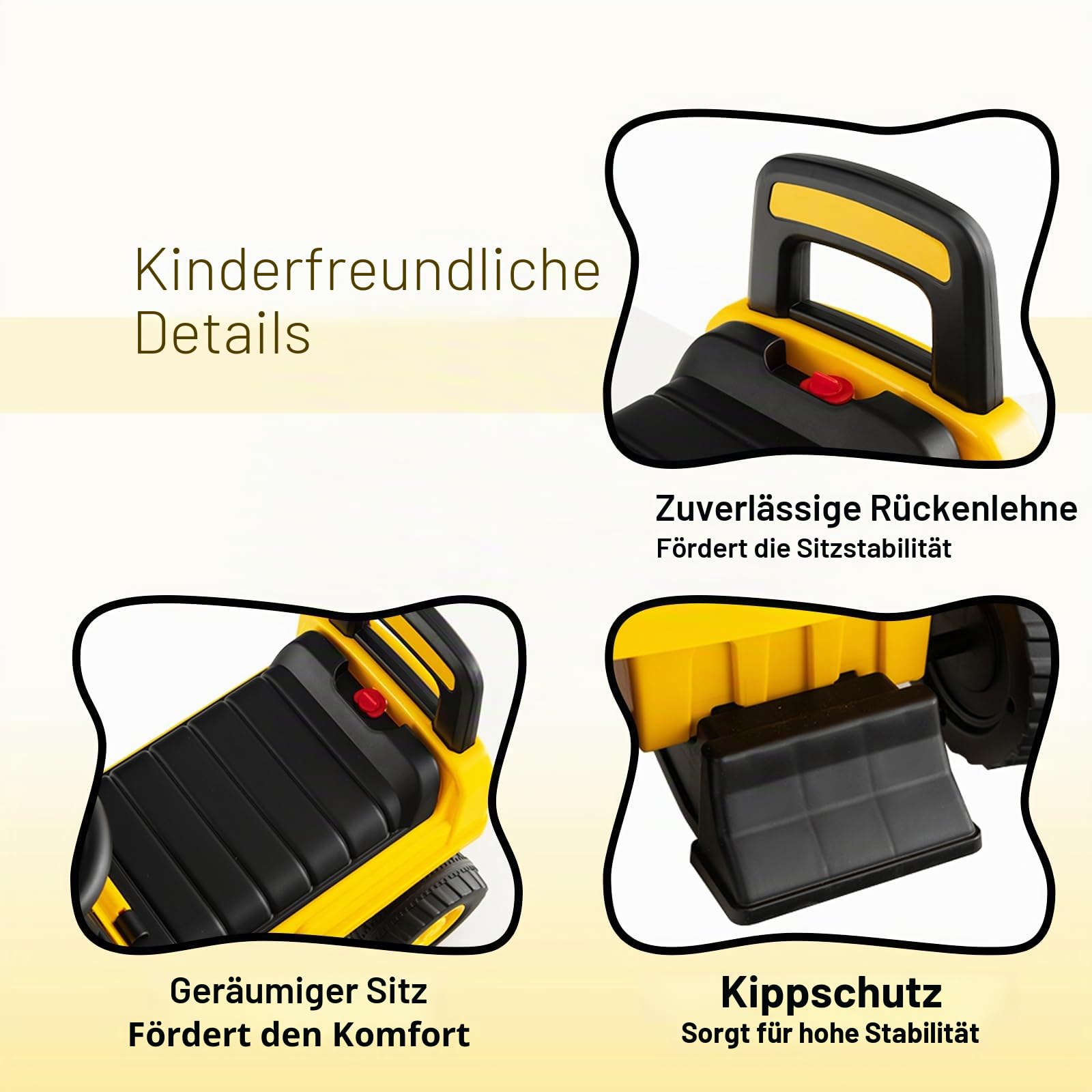 SOARS Sitzbagger, Kinderbagger mit Lenkbarer Schaufel, Rutschauto mit Hupe, verstecktem Stauraum & Kippschutz, Bagger zum Draufsitzen bis 25 kg belastbar, für Kinder ab 1 Jahr
