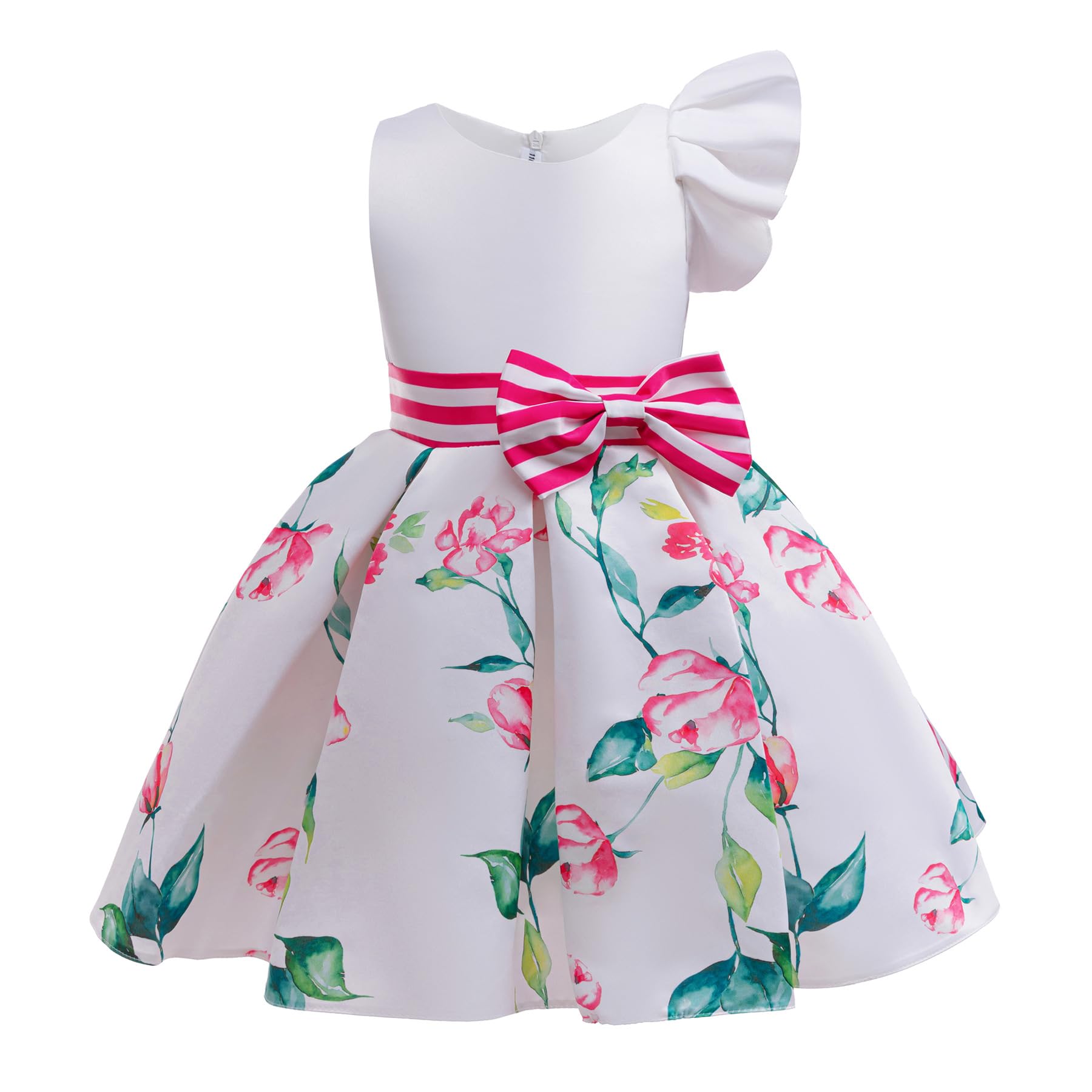 Vestidos de niña con mangas aleteadas Estampado Floral Lazo Estilo Princesa Longitud de la Rodilla Satén Ropa para Niños