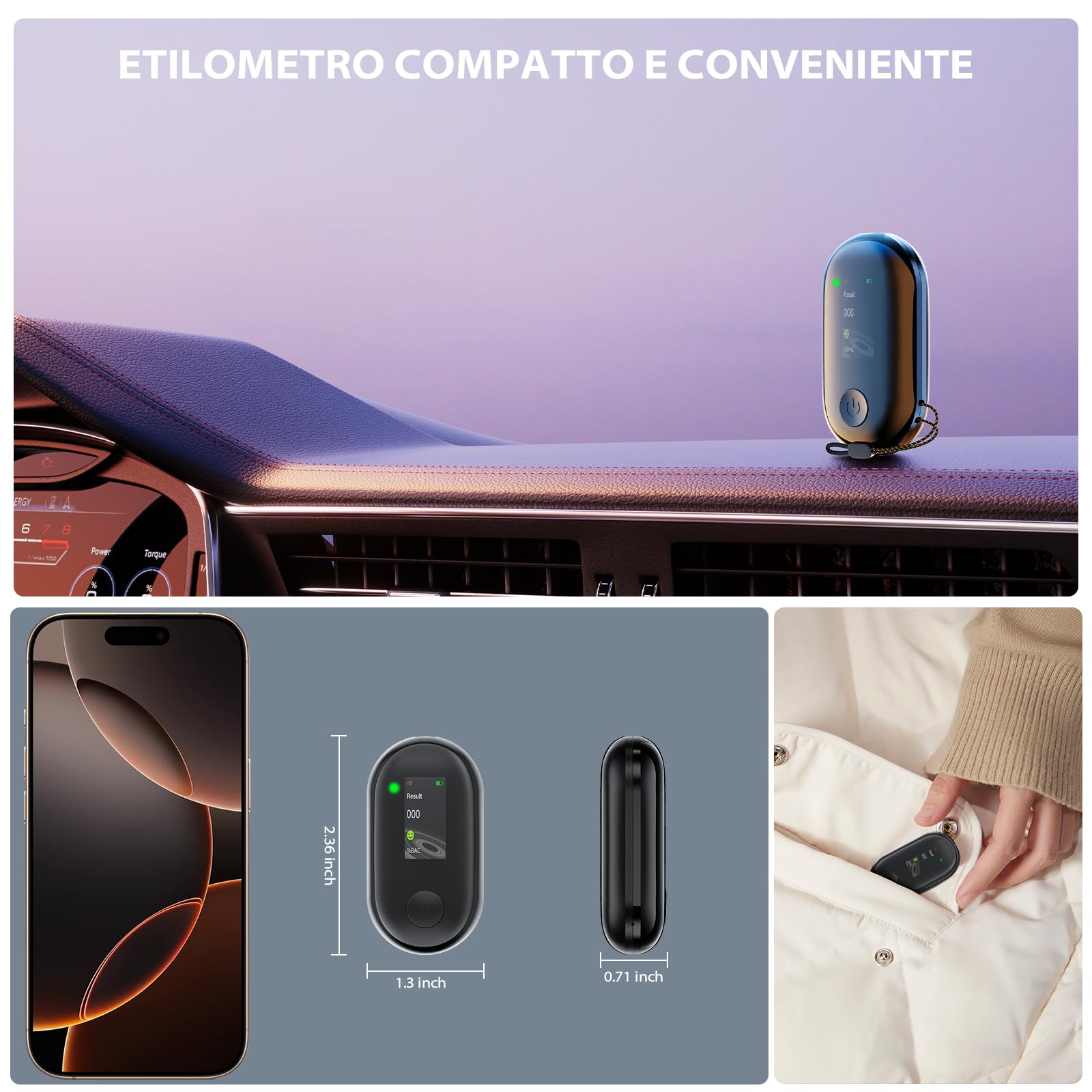 Olubfdh Etilometro Portatile Certificato con Display Digitale LCD Blu, con Batteria USB, misuratore alcolico Professionale, Mouthpieces Inutile, etilometro per Uso a casa o alle Feste (G1)