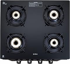 Elica Crest 4 Burner Gas Stove with Crown Design Pan Support and Forged Brass Burners (CREST 460 J NERO), Black