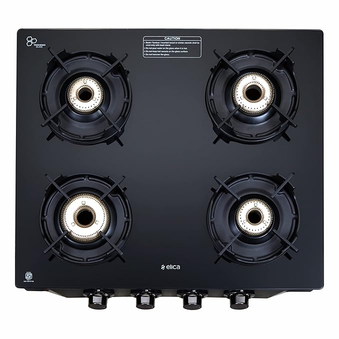 Elica Crest 4 Burner Gas Stove with Crown Design Pan Support and