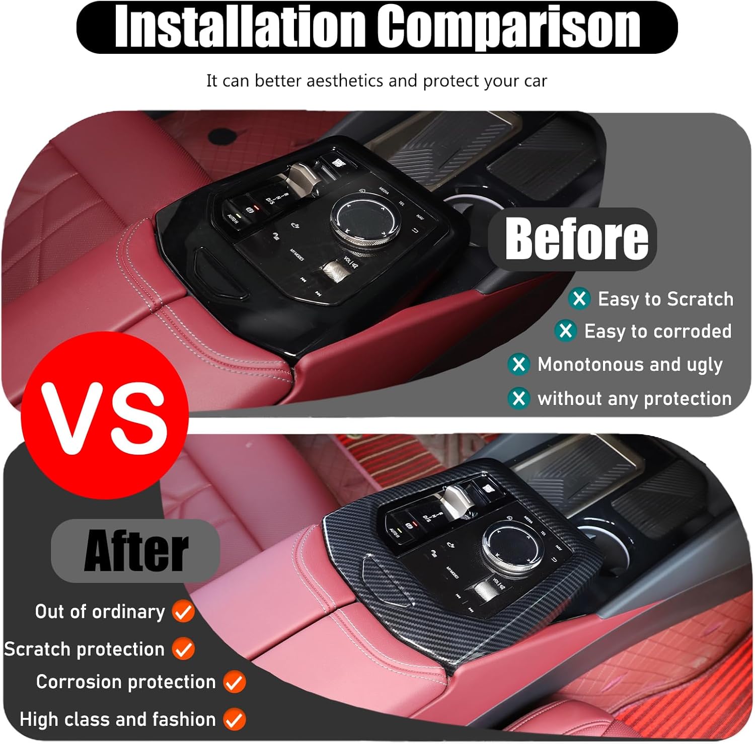 Center Console Gear Shift Panel Trim Cover Compatible with BMW 5 Series G60 i5 2024 2025 530i 540i,Central Gear Shift Control Anti-Scratch Panel Decorative Sticker Accessories (ABS Carbon Fiber)