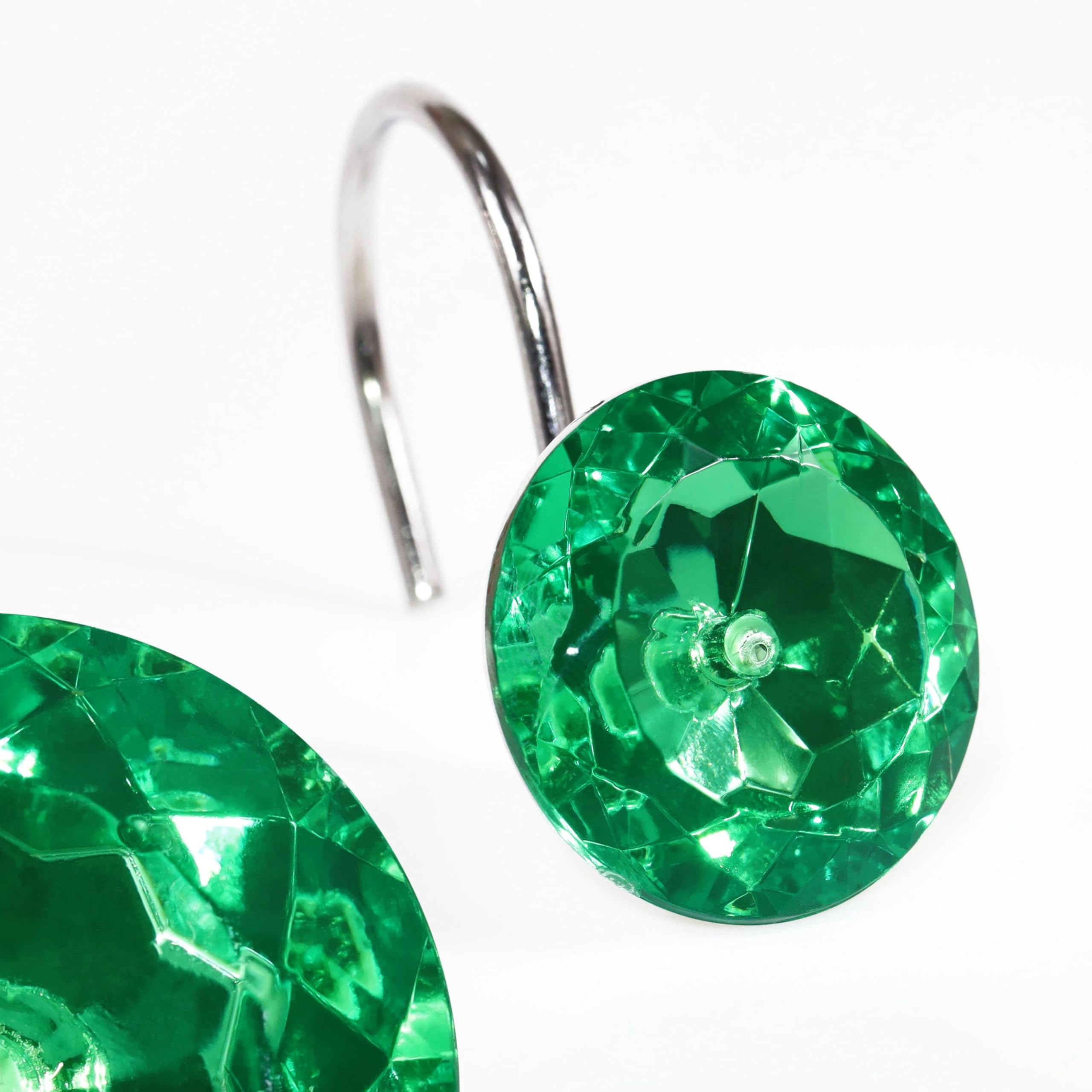 Lot de 12 Crochets de Rideau de Douche en Cristal Vert : émeraude Scintillante et Brillante Ronde pour Rideau de Douche pour Noël et Vacances – Anneaux et cintres de Luxe pour Rideau de Douche