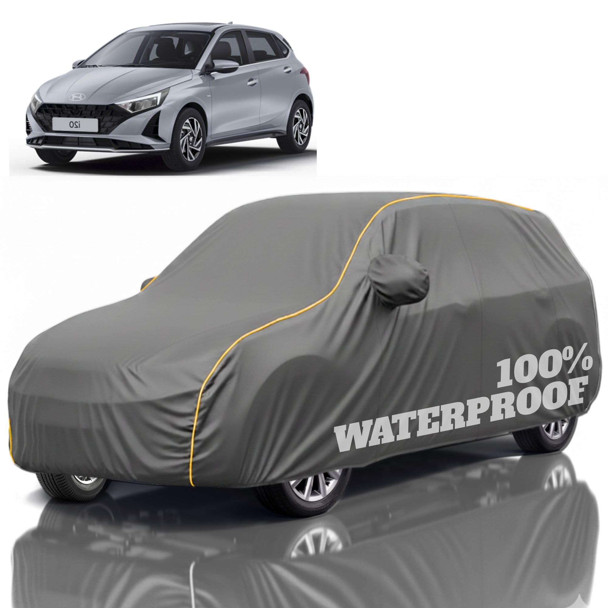 Premium Polyester Car Cover i20 All-Weather Protection from Rain, Dust &amp; Sun | UV Resistant Fabric | Full Body Secure Fit for Outdoor &amp; Indoor Parking Grey