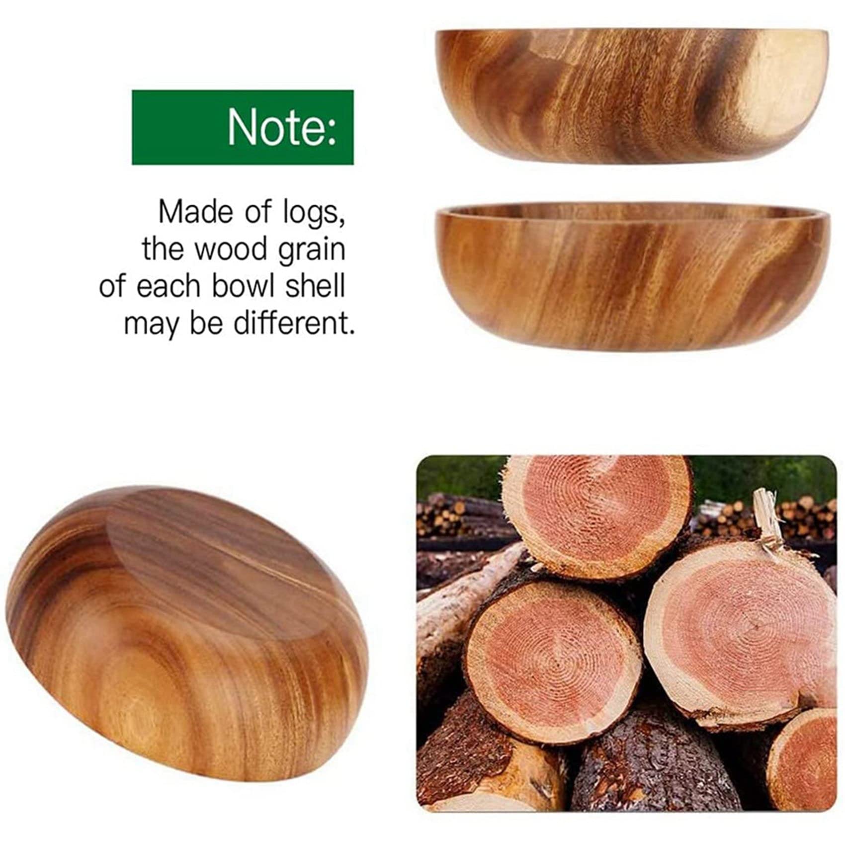 2X Cuenco de Madera de 9,5 Pulgadas, Ensaladera de Madera, Cuenco de Madera Grande para Comida, Frutas, Ensaladas Y Decoración