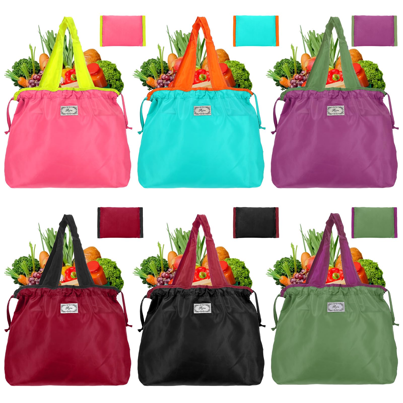 6 Pack Reusable Shopping Bags, Foldable Grocery Bags with Handles, Large Lightweight Tote Bag Fits in Pocket, Washable Beach Bag for Kitchen Travel Shopping