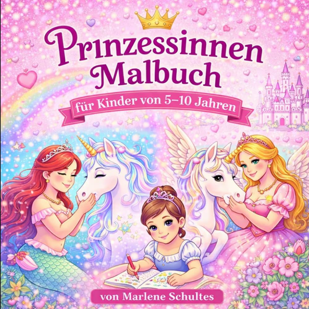 Prinzessinen Ausmalbuch für Kinder von 5-10 Jahren: mit Einhörnern und vielen weiteren Tieren