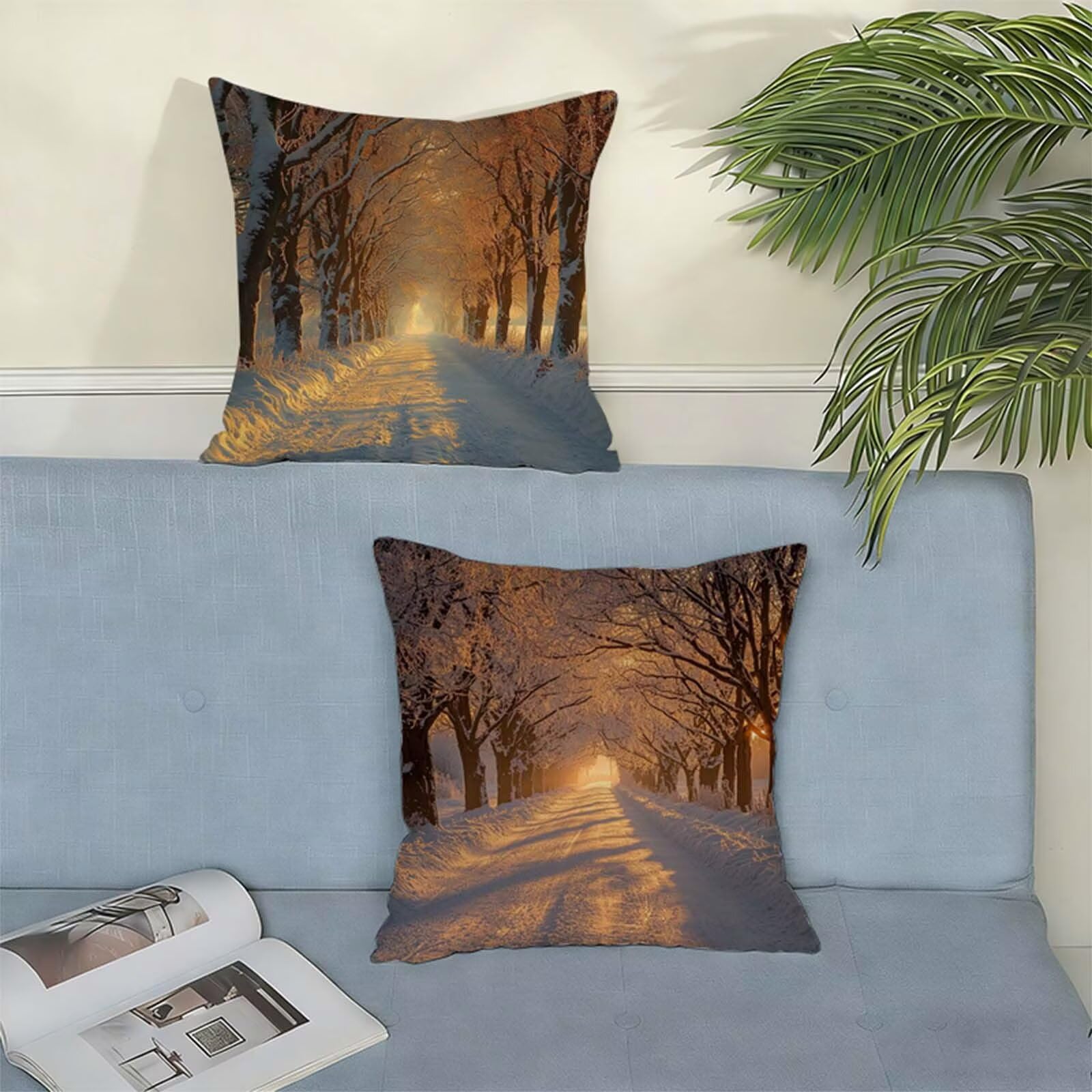 Zimowe poszewki na poduszki 80 x 80 cm, zestaw 2 szt., poziome, dwustronne, zabawne, trwałe, można prać w pralce, do salonu, odświeżenie, idealna dekoracja domu, prezent W-780