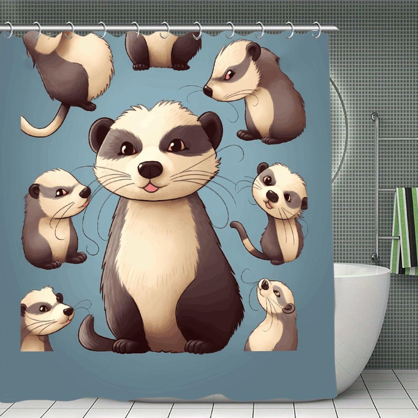 VstaDank Hairy Ferret Shower Curtain Waterproof Bathroom Curtain with Hooks Luxury Weighted Bath Curtains for Bathtubs Showers Room Dividers Decorative Shower Curtains 71x71 in