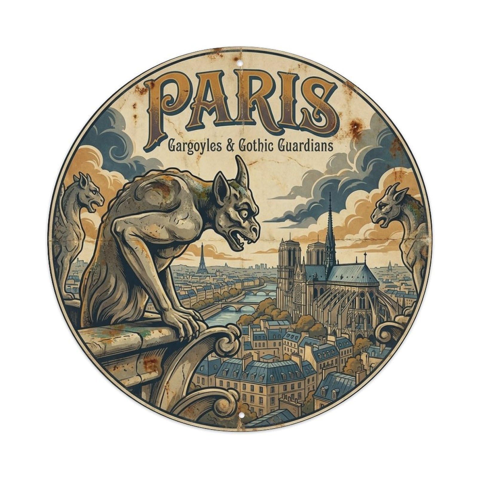 Olhnbad Style Gargoyles Gothic Guardians Heritage City Paris Travel Metal Tin Sign
