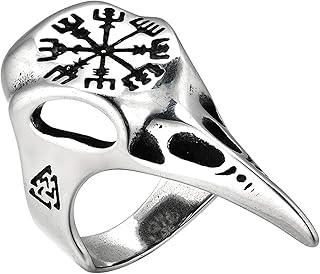 Mens Viking Vegvisir Ring Odins Ravens Nordic Jewelry Stainless Steel Ring, Size 7-12, for Fathers¡¯ Day