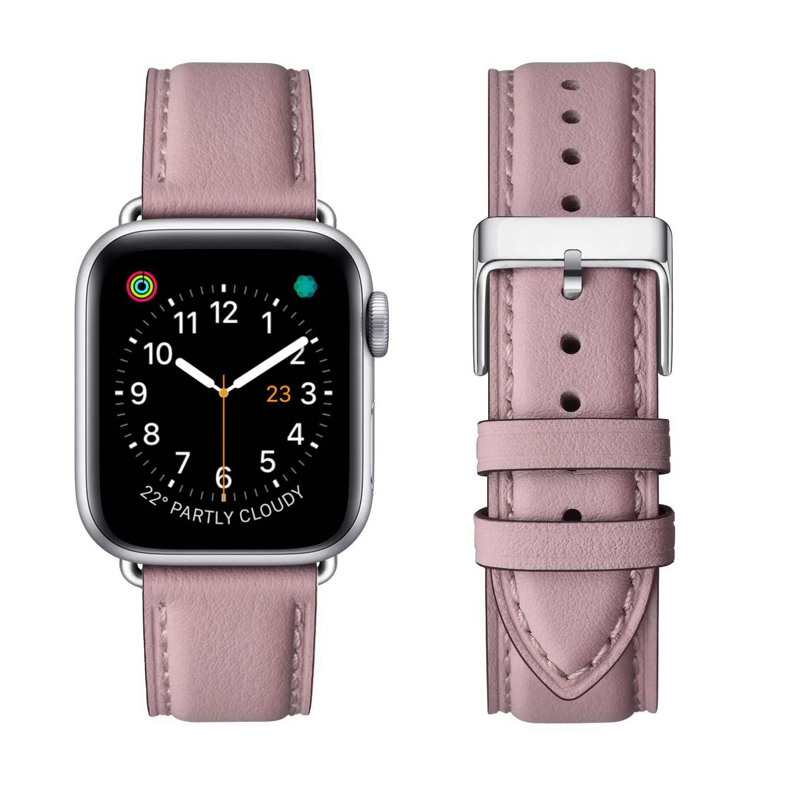 Square Bands Compatible for Apple Watch 38mm 40mm 42mm 44mm, Genuine Leather Replacement Band Compatible with Apple Watch Series 6/5/4/3/2/1, iWatch SE (Lavender/Silver Connector, 42mm 44mm)