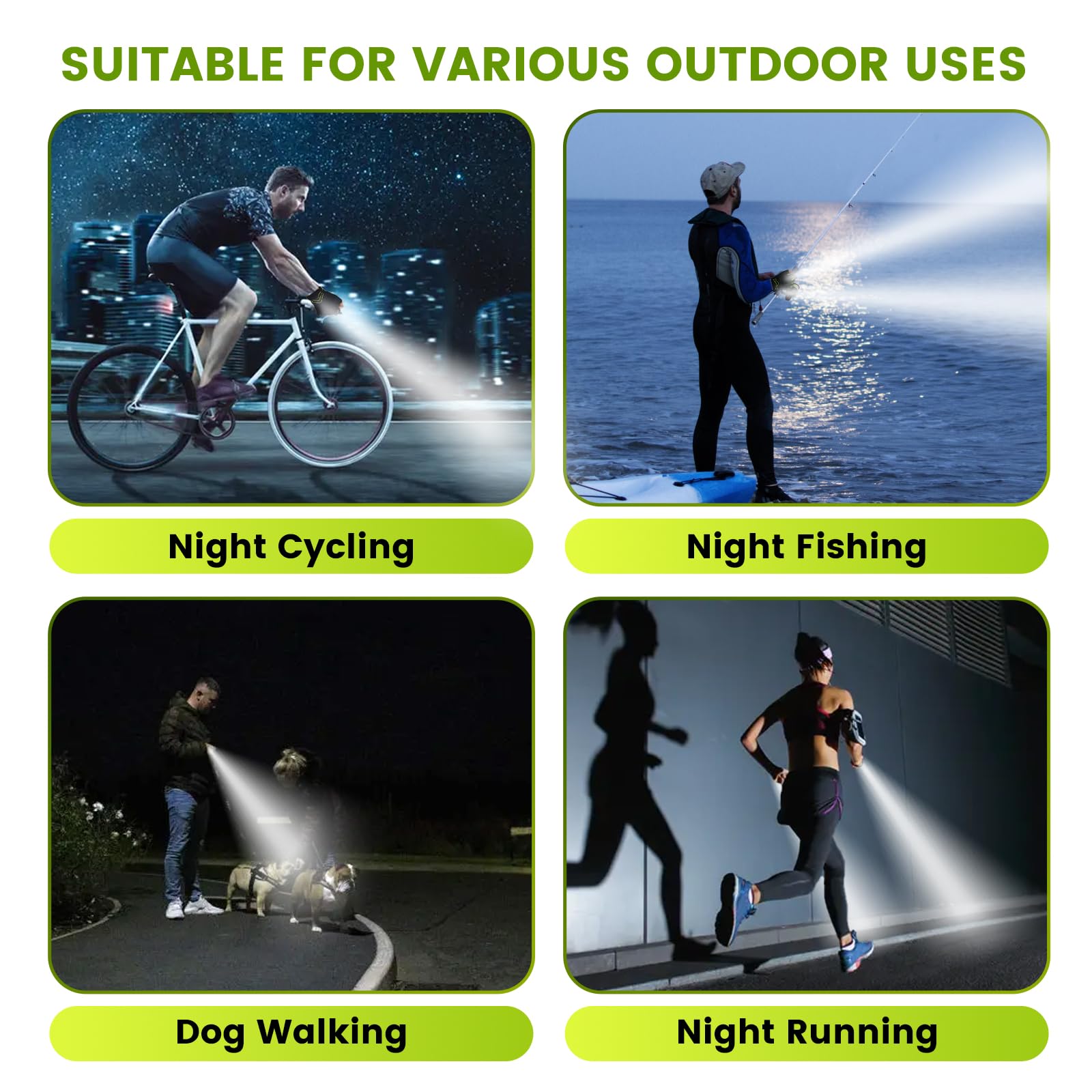 Guanti da ciclismo ricaricabili con 4 torce LED, torcia a LED a mani libere per corsa, pesca, equitazione, riparazione di notte, guanti da torcia da bicicletta per uomini, regalo