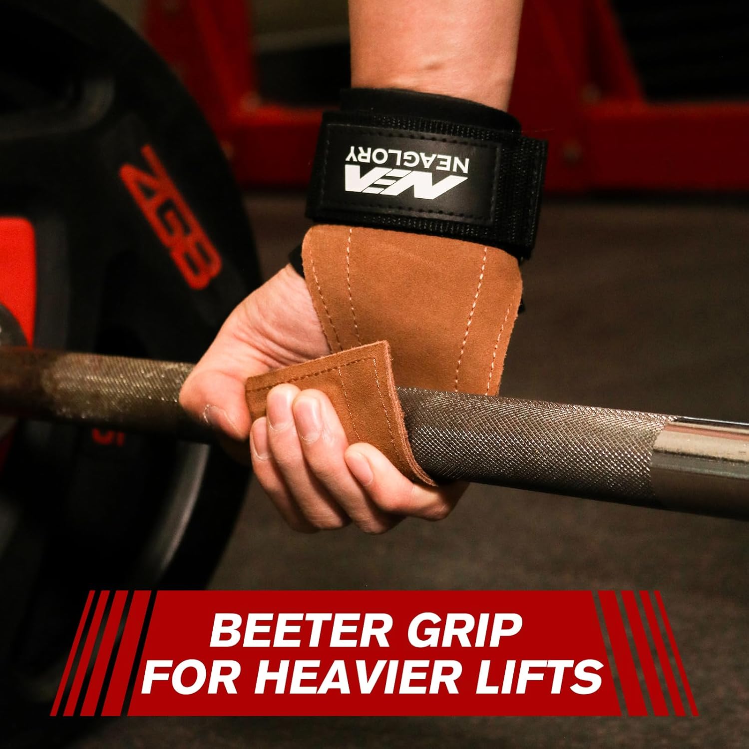 NEAGLORY Weight Lifting Wrist Straps Double Layer Leather Padded Wrist Hooks Support Gloves for Deadlift Powerlifting Neoprene Adjustable Gym Workout Accessories for Men&Women