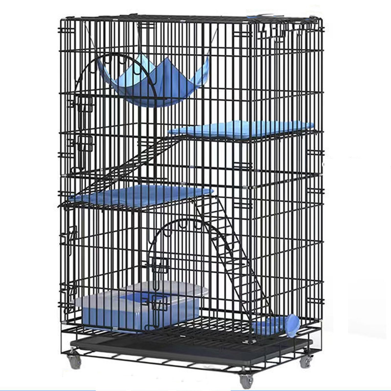 asdchZen Cat Crates For Indoor Cats With Litter Box,Foldable Thick Wire Cat Cage,Small Animal Pet Playpen With Door,Rabbit,Guinea Pig Cages,Kitten Playpen,Black-3 layer