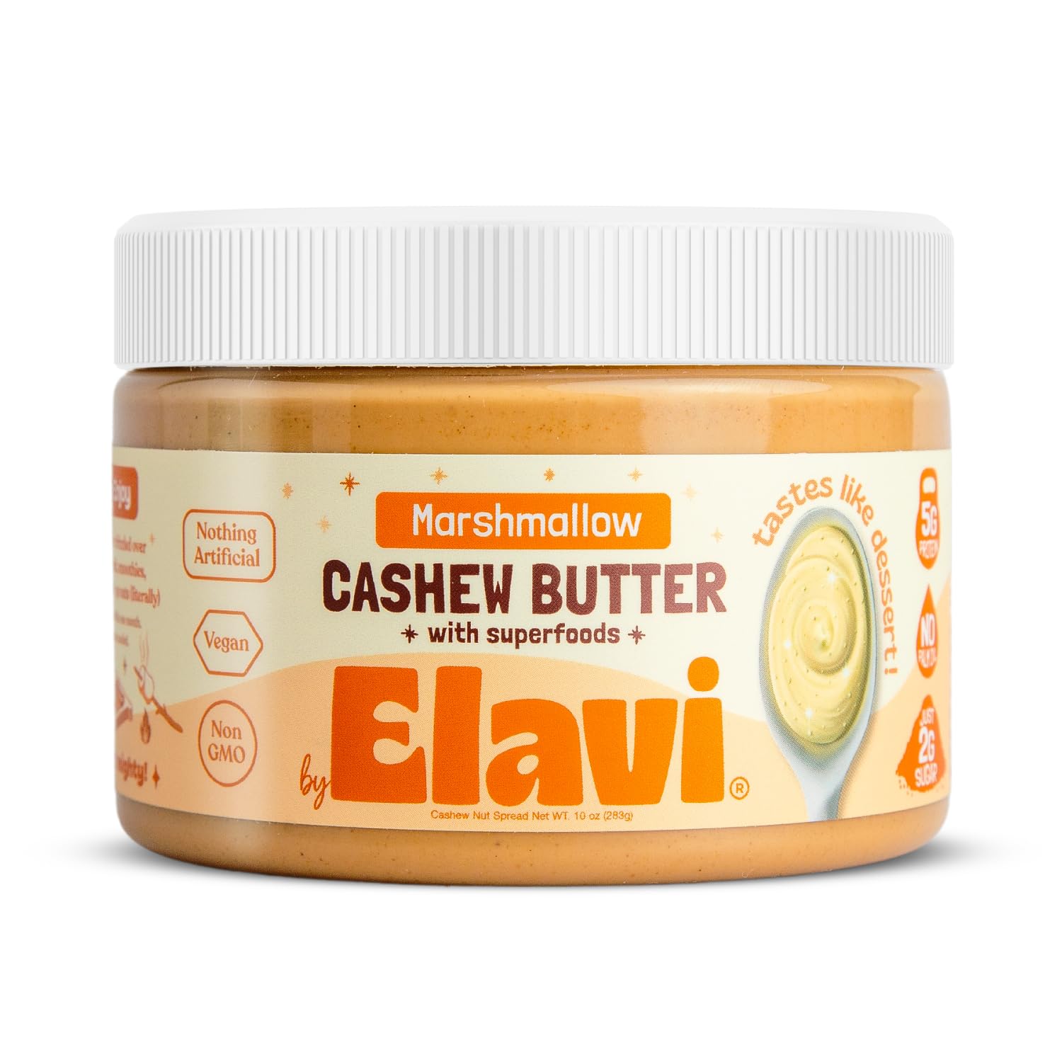 ELAVI Keto Cashew Butter Jar (10 Ounces, Marshmallow)