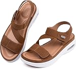 Women's Walking Sandals Air Cushion Support Platform Elastic Ankle Strap Comfortable Casual Ladies Wedge Sandals for Summer