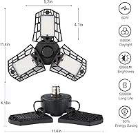 Vista 4 de Luz LED de garaje - 6000 lúmenes 6500K luz diurna 60W, tres hojas LED luces de techo de garaje