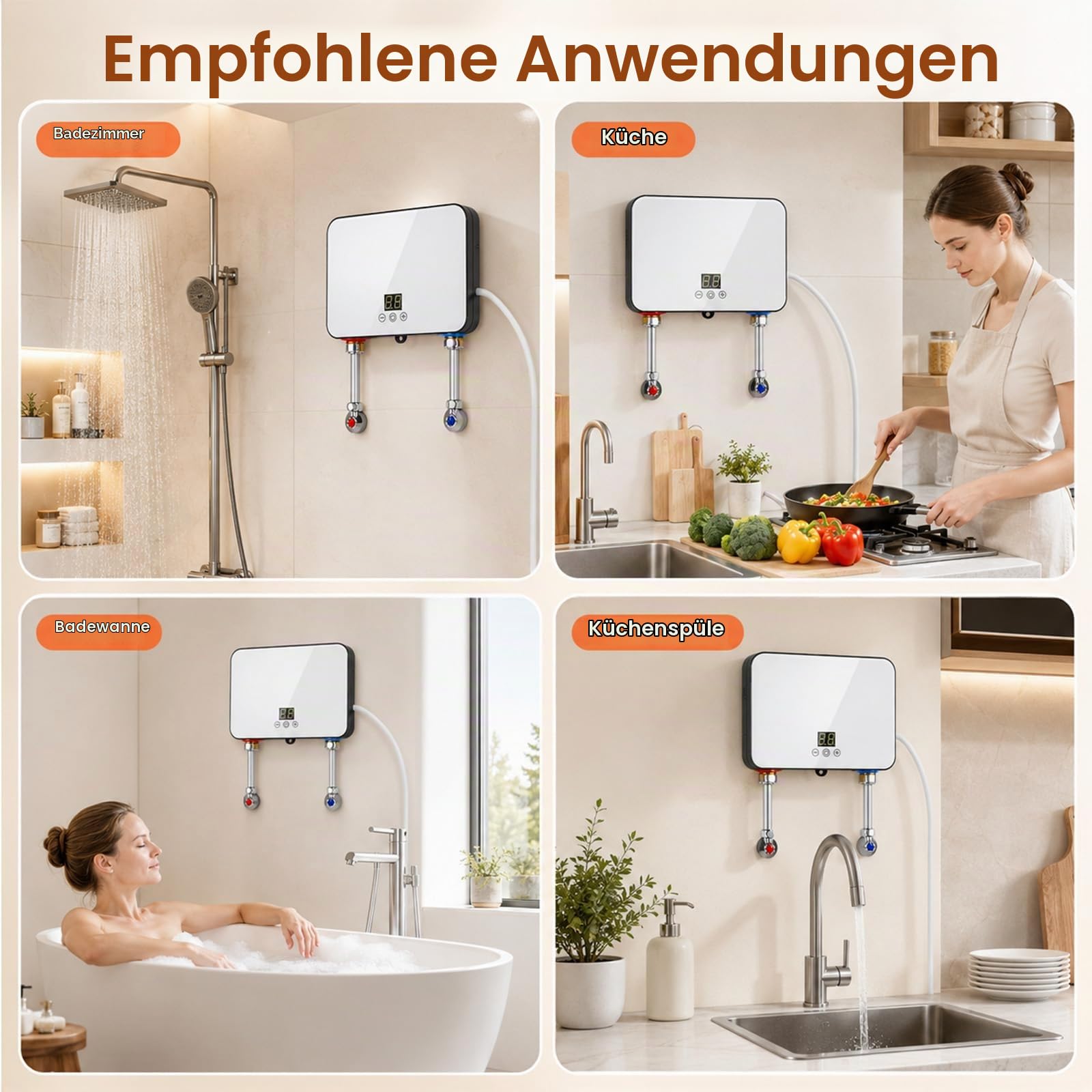 Electric Instantaneous Water Heater, 5500 W 220 V Elektrische Warmwasserbereiter Druckfester Untertischspeicher mit LCD-Temperaturanzeige für Dusche, Badezimmer, Küchefür Dusche, Badezimmer