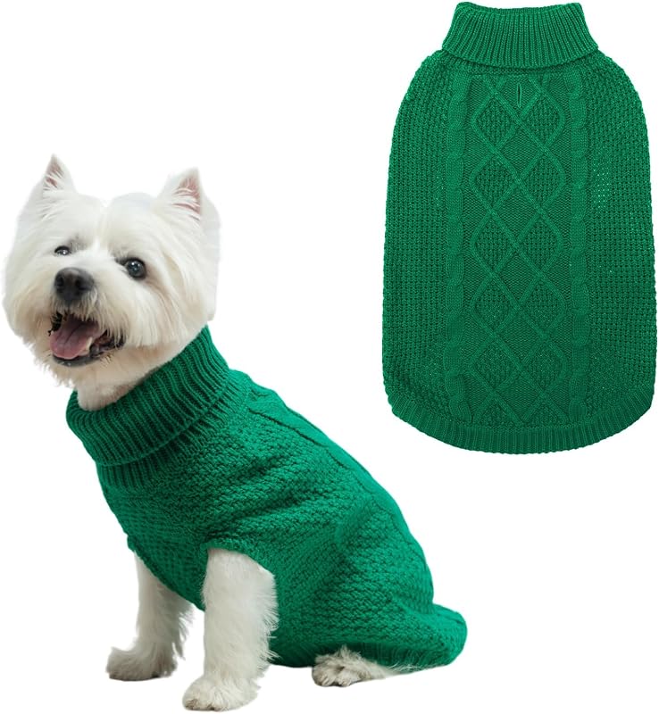 Suéter de Tricô para Cães com Gola Alta e Passagem para Guia Mihachi Verde, Tamanho X-Small