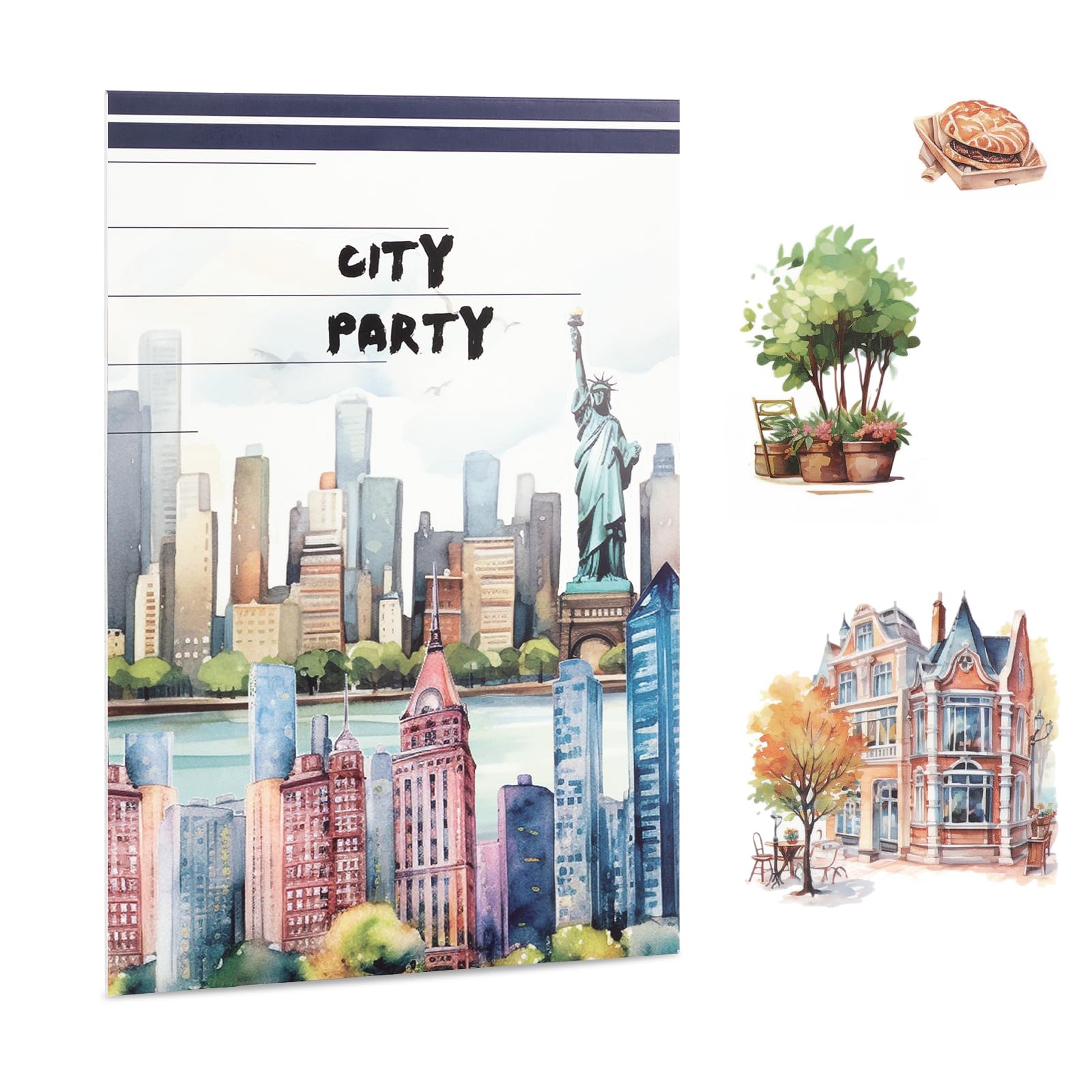 Dizdkizd Landscape and City Themed Scrapbook Journaling Stickers, 150 Die-Cut PET and Washi Paper Sticker Book for Junk Journaling, Collage, Craft Projects