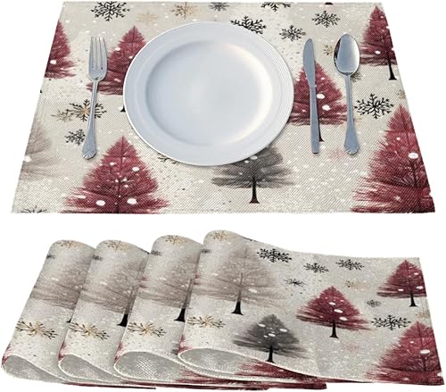 Miniatura 2 de Juego de 4 manteles individuales de decoración moderna para árbol de Navidad, lavables, impermeables, para decoración de mesa de comedor, 18 x 12