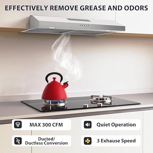 Miniatura 2 de Campana extractora de 30 pulgadas para debajo del gabinete, campana extractora de cocina convertible con conductossin conductos, ventilador de