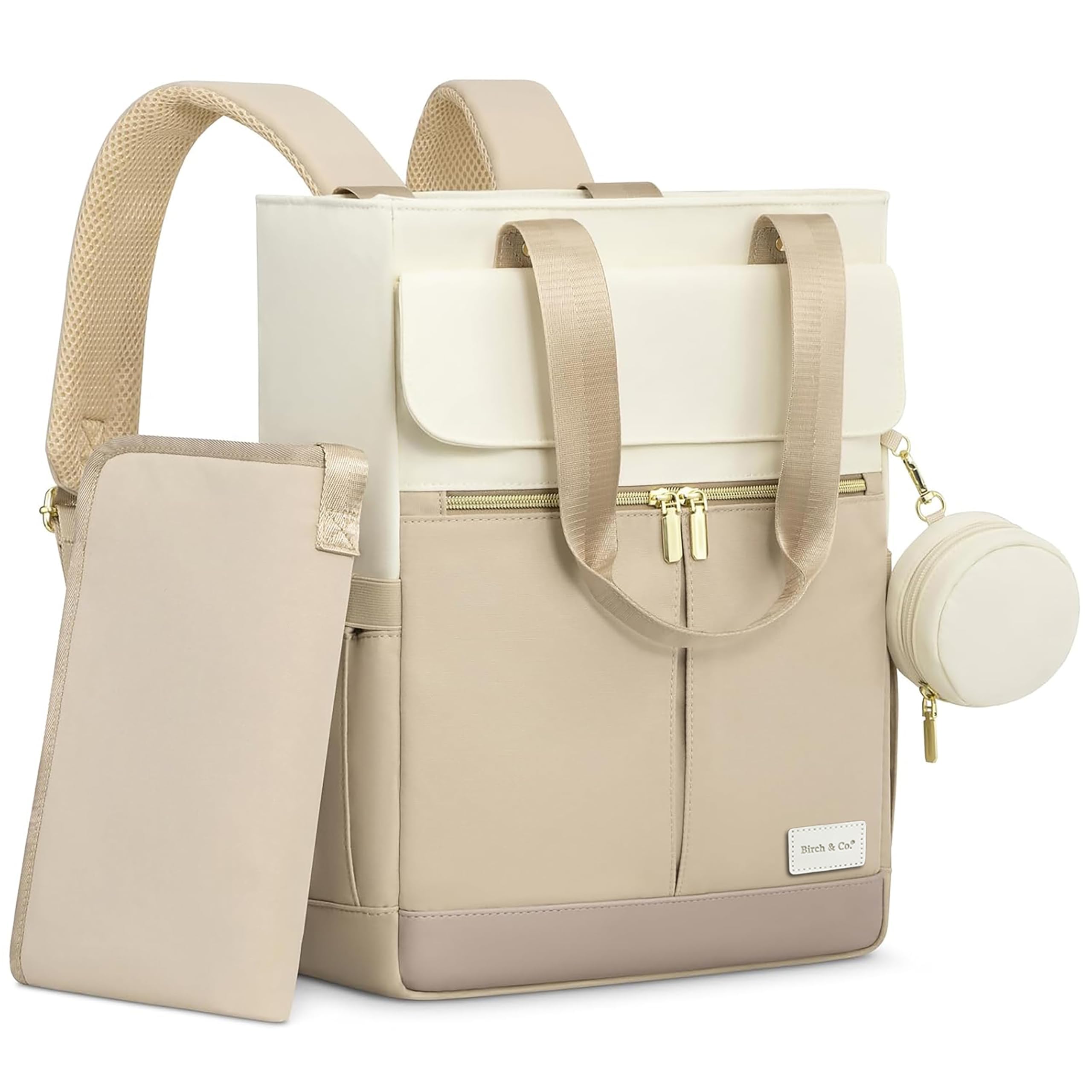 Birch & Co. Diaper Bag for Mothers for Travel – Baby Bag - Stylish Waterproof Baby Backpack with Insulated Compartments, Changing Mat, Spacious for Daily & Travel Use, CoffeeBeige-image-38