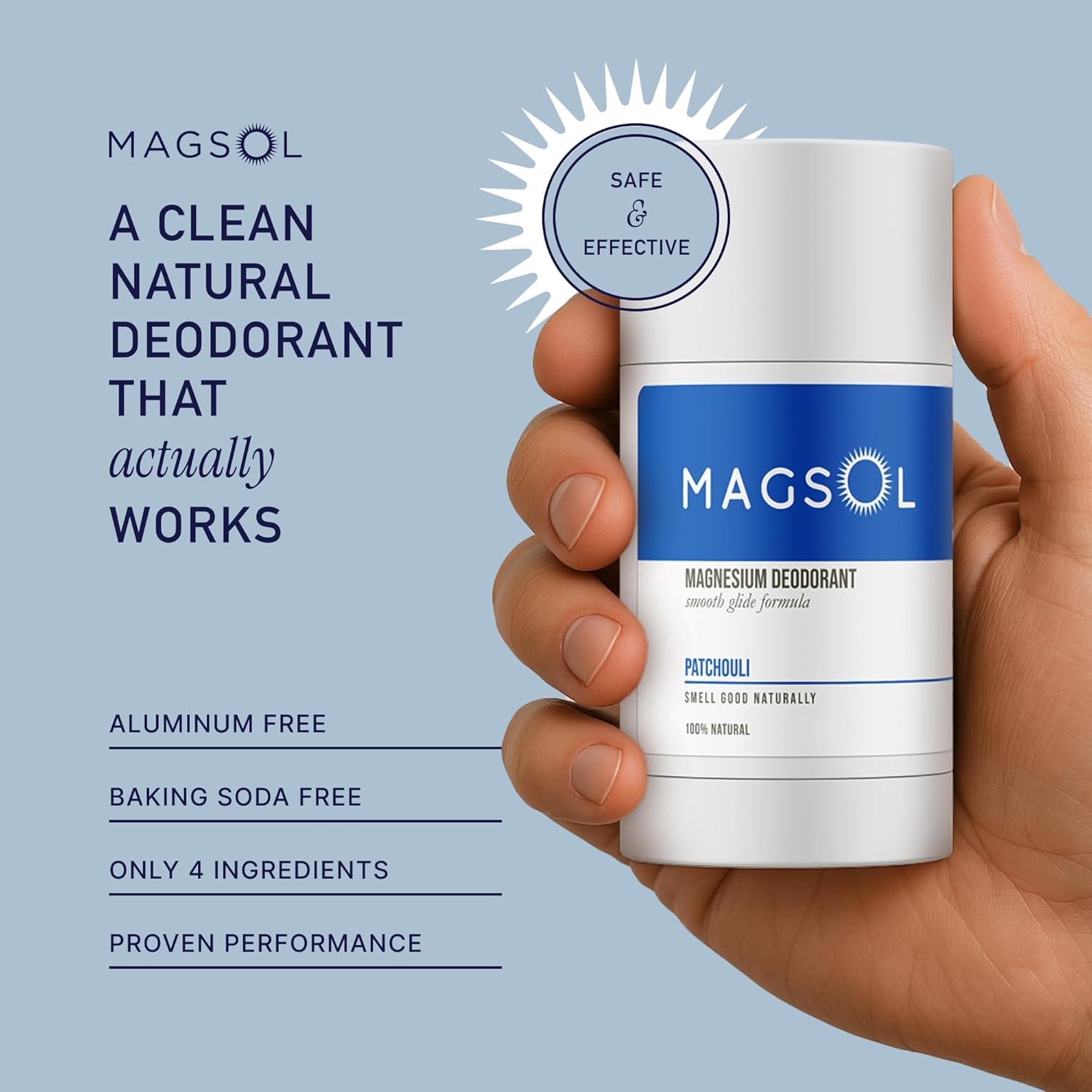 MAGSOL Magnesium Deodorant for Men, Aluminum Free, Baking Soda Free Natural Deodorant for Sensitive Skin, Long Lasting Odor Protection with Sweet Almond Oil, Patchouli 2.6 oz - Image 2