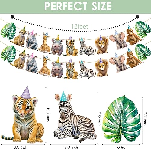 Miniatura 3 de Pancarta de animales de safari, 2 unidades, banderines recortados para fiesta de selva, carteles colgantes con temática de safari, decoraciones de