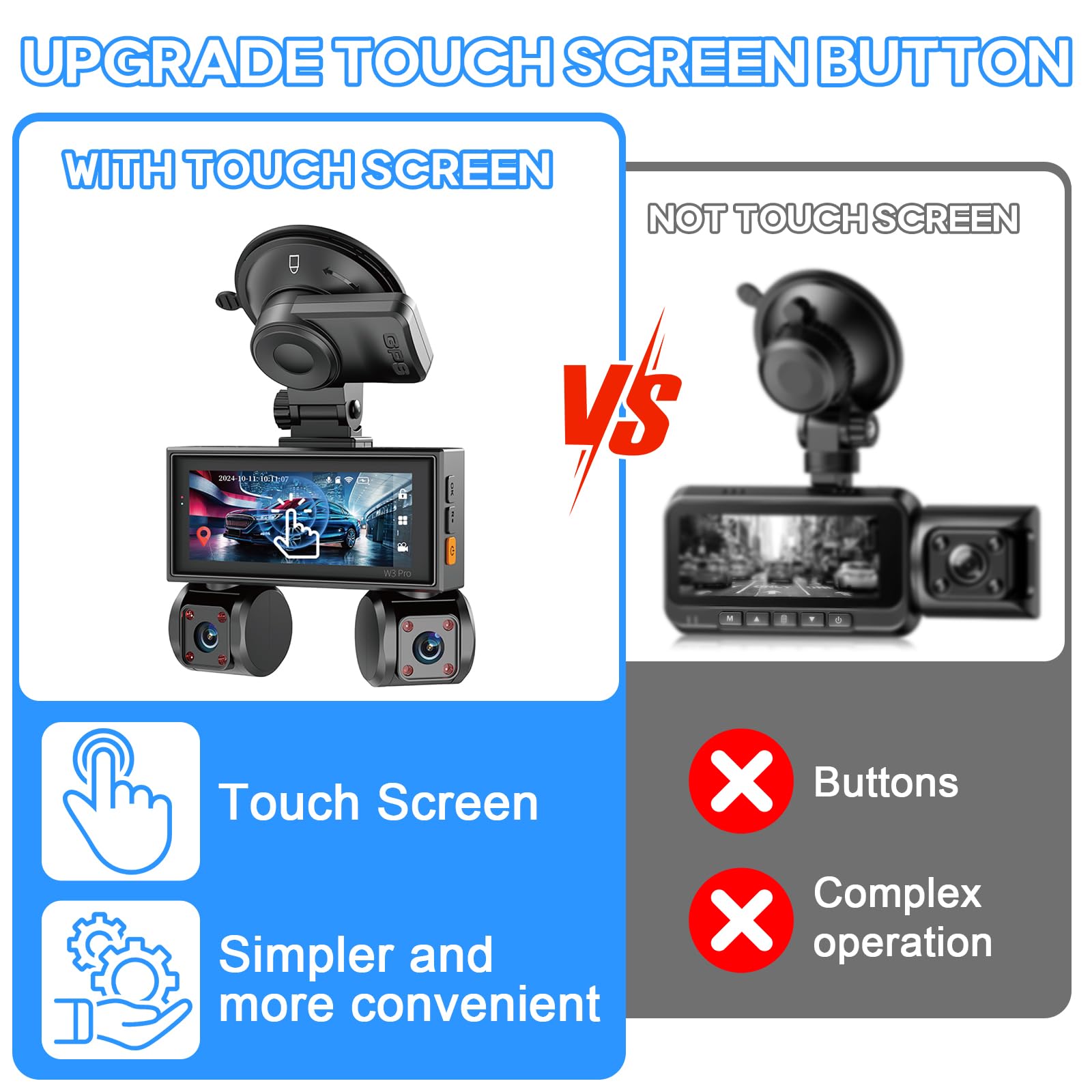 Dash Cam Auto 4K+1080P Full-HD con Scheda SD da 64GB, Doppia Dashcam con GPS e WiFi, Controllo Tramite App, Visione Notturna, Registrazione in Loop, Modalità Parcheggio 24H