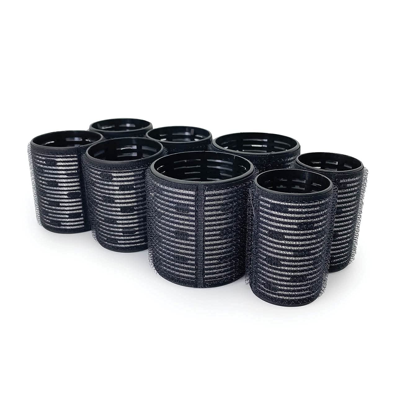 Kitsch Rodillos de pelo de cerámica, rodillos térmicos de autoagarre, rizadores de pelo, paquete variado, 8 unidades (negro)