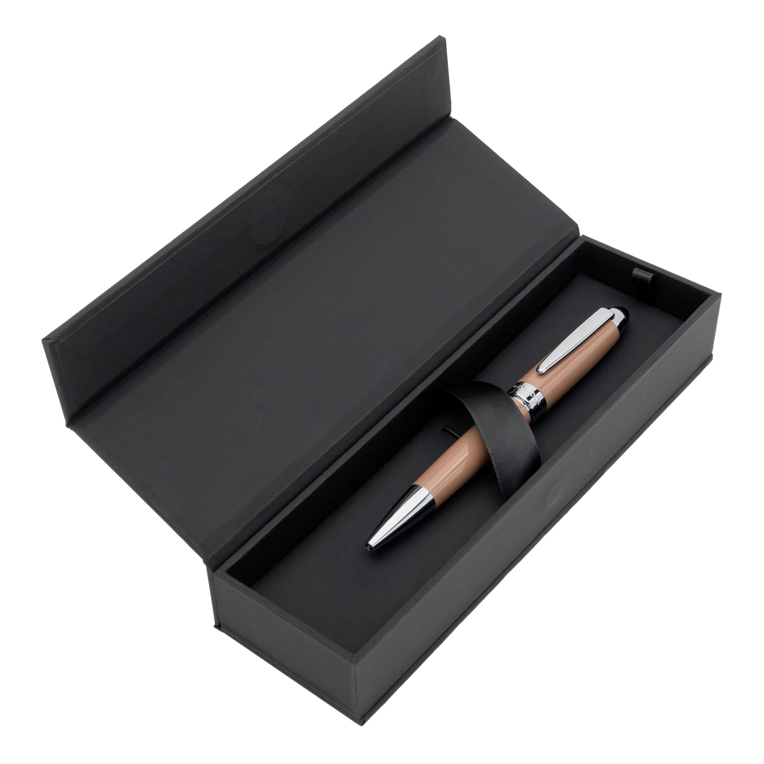 Hugo Boss Kugelschreiber Icon Camel/Chrome aus Messing hergestellt, Farbe: Beige/Rosa, Abmessungen: 12 x 138 mm, HSN0014Z