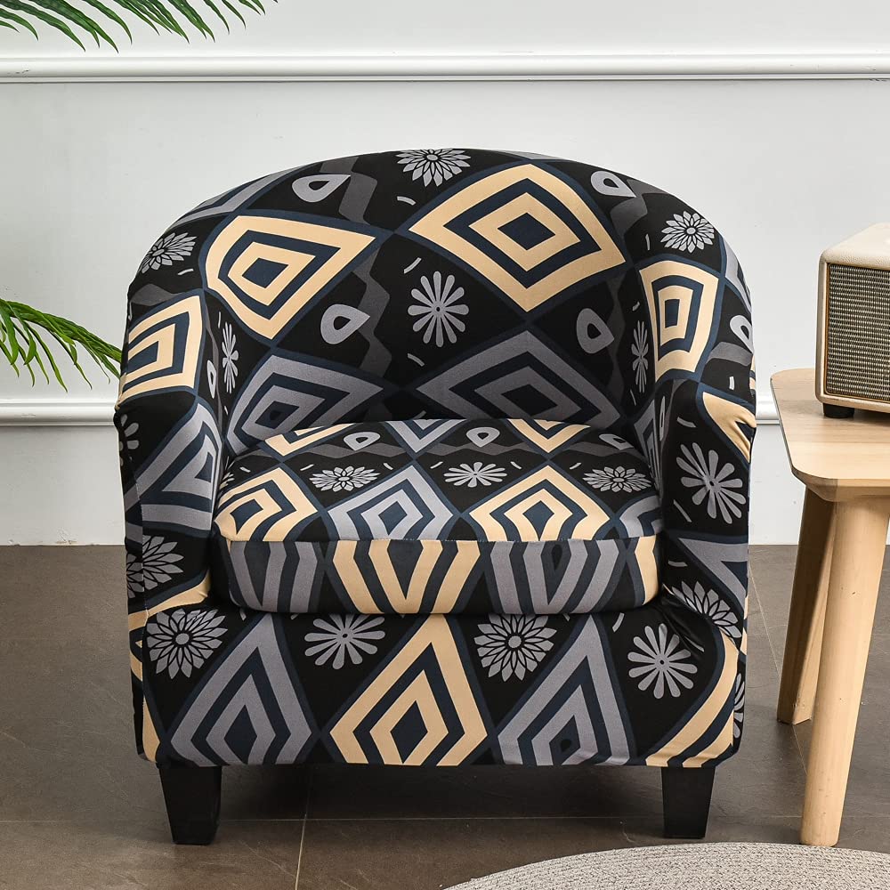 Highdi Black 2 Piece Tub Chair Cover For Armchair, Fashion Geometric Slipcovers Cushion Cover Stretch Dust Proof Removable Washable Furniture Protector Covers For Club Tub Chair (Black)