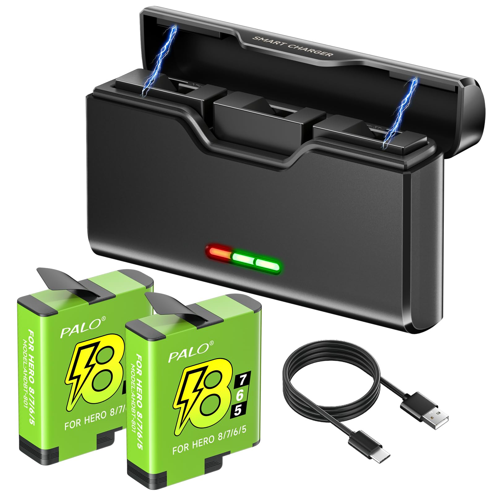 2 batterie per Hero 8/7/6/5 Black e caricatore per Hero 12/11/10/9/8/7/6/5 Black – Caricabatterie con accessori per batteria, ricarica Chnell, bassa temperatura adatta